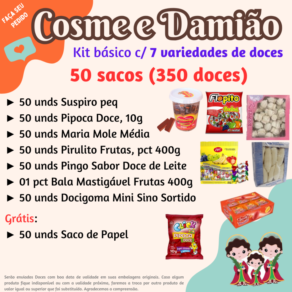 Kit 50 Sacos 07 variedades de Doces para Dia das Crianças Shopee