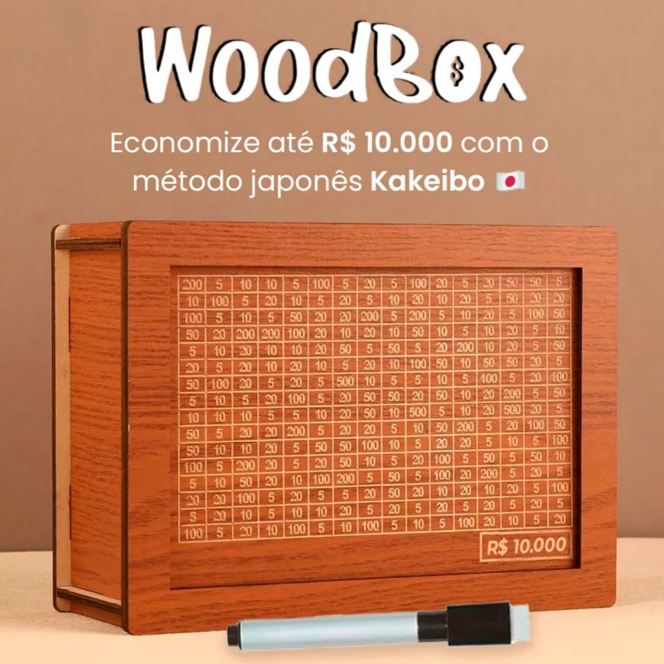 Cofre Desafio K Caixa De Dinheiro Poupan A Cofrinho Woodbox Madeira