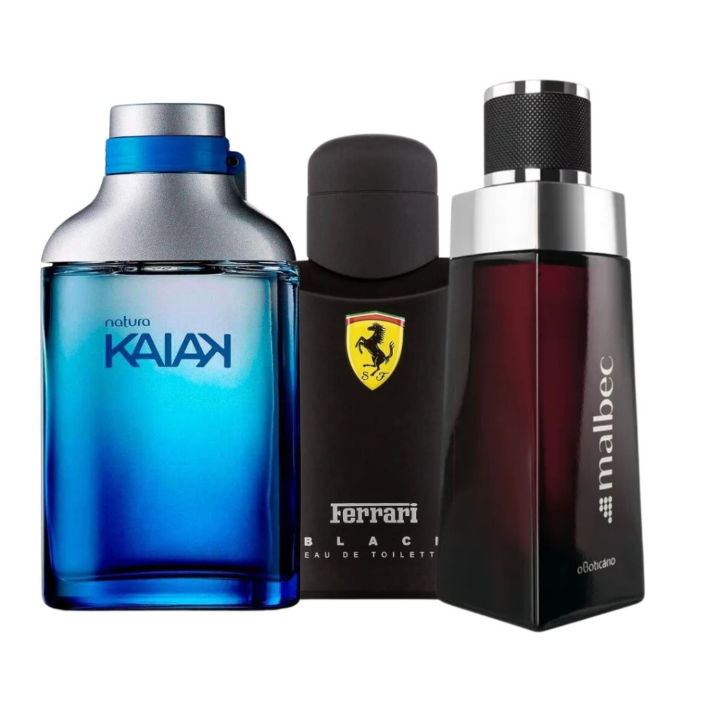 Kit 3 Perfumes Masculinos Kaiak Malbec E Ferrari Black 100ml Cada