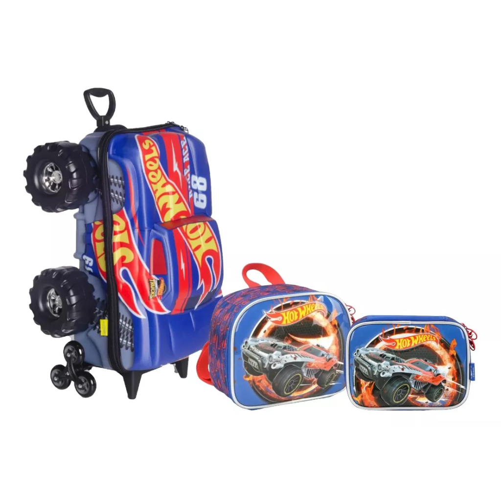 Kit Mochila Malinha Escolar Hot Wheels Race Ace Rodinhas G Shopee Brasil