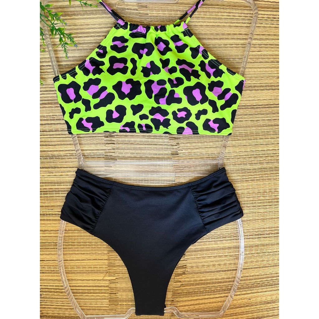 Biquíni Cropped Bojo e Calcinha Fio Duplo Hot Pants Cintura Alta