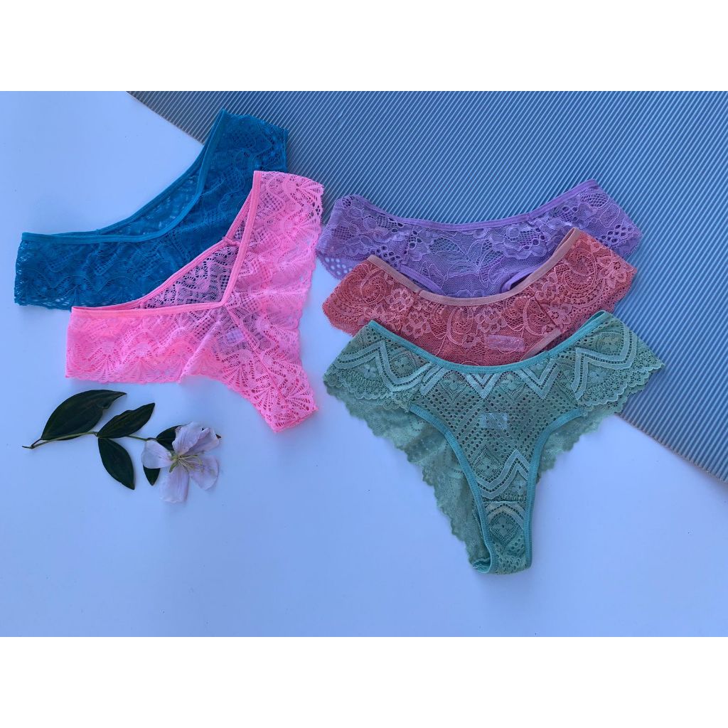 Kit 10 Calcinhas Em Renda Semi Fio Dental Lingerie Sensual Moda