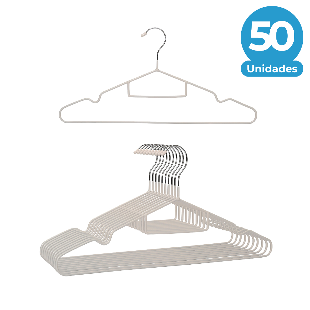 Kit 50 Cabides Cinza Metal Emborrachado PVC Antideslizante