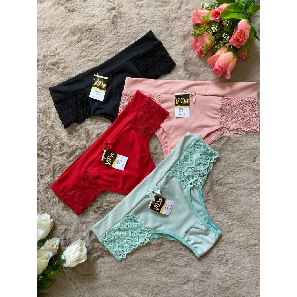ViDa lingerie Kit 5 peças calcinha tanga poliamida microfibra