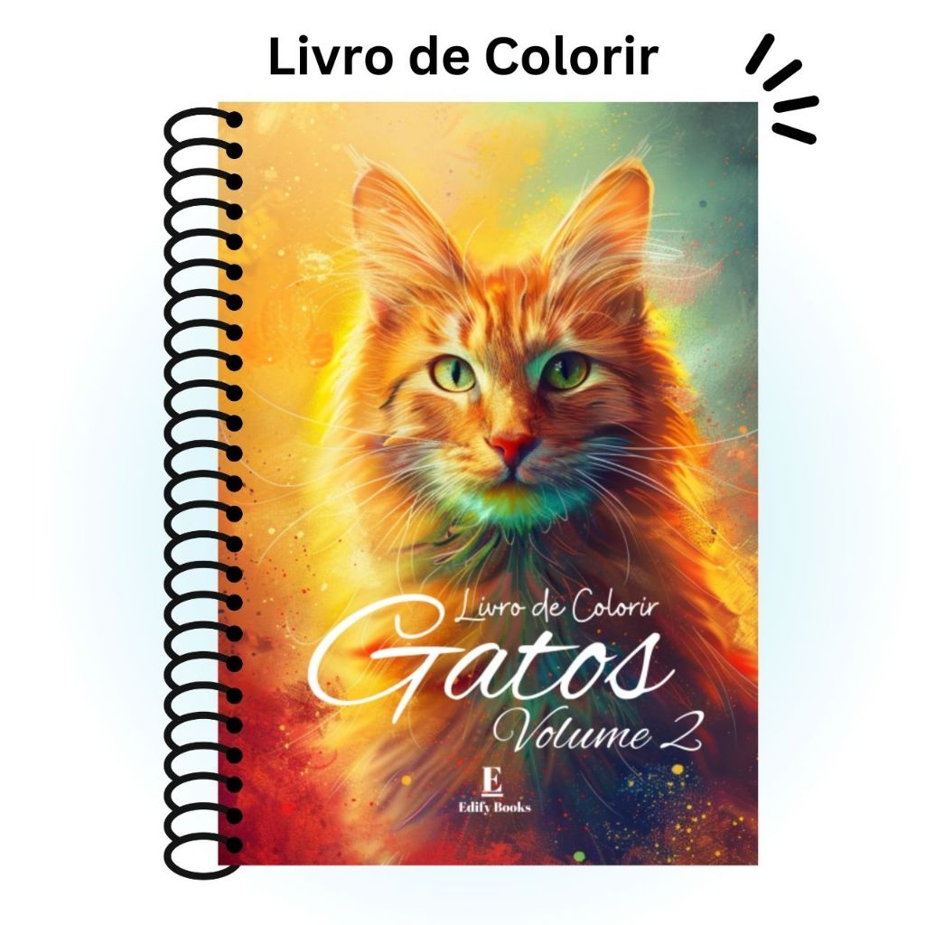 Livro De Colorir Adulto Desenhos Gatos Vol Capa Dura Espiral A