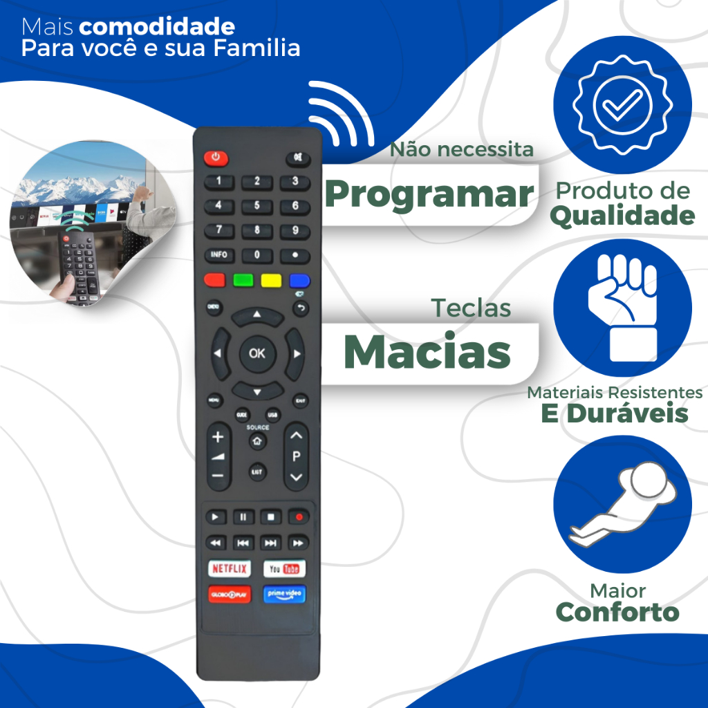 Controle Remoto Para Tv Philco e Britânia Smart Tecla Netflix Globoplay