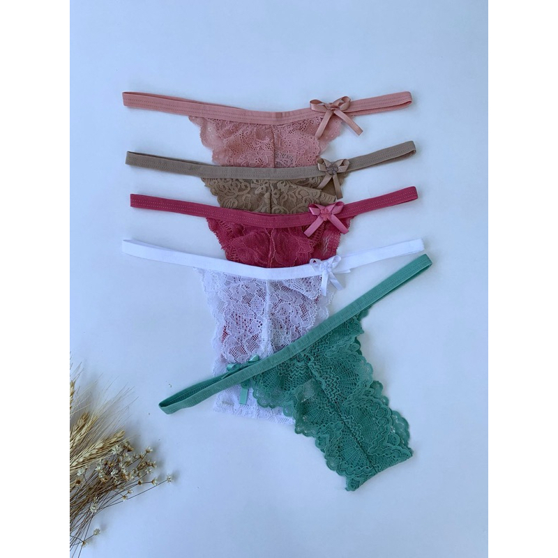 Kit Calcinhas em Renda Tiras Conforto Fio Dental Lingerie Sensual Moda Intima Verão