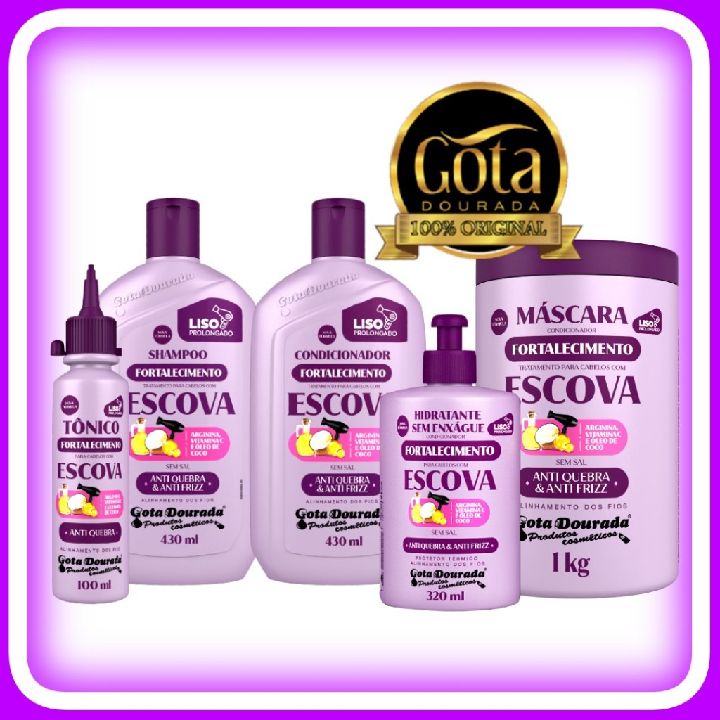 Kit Gota Dourada Cabelos Escova E Progressiva Shampoo