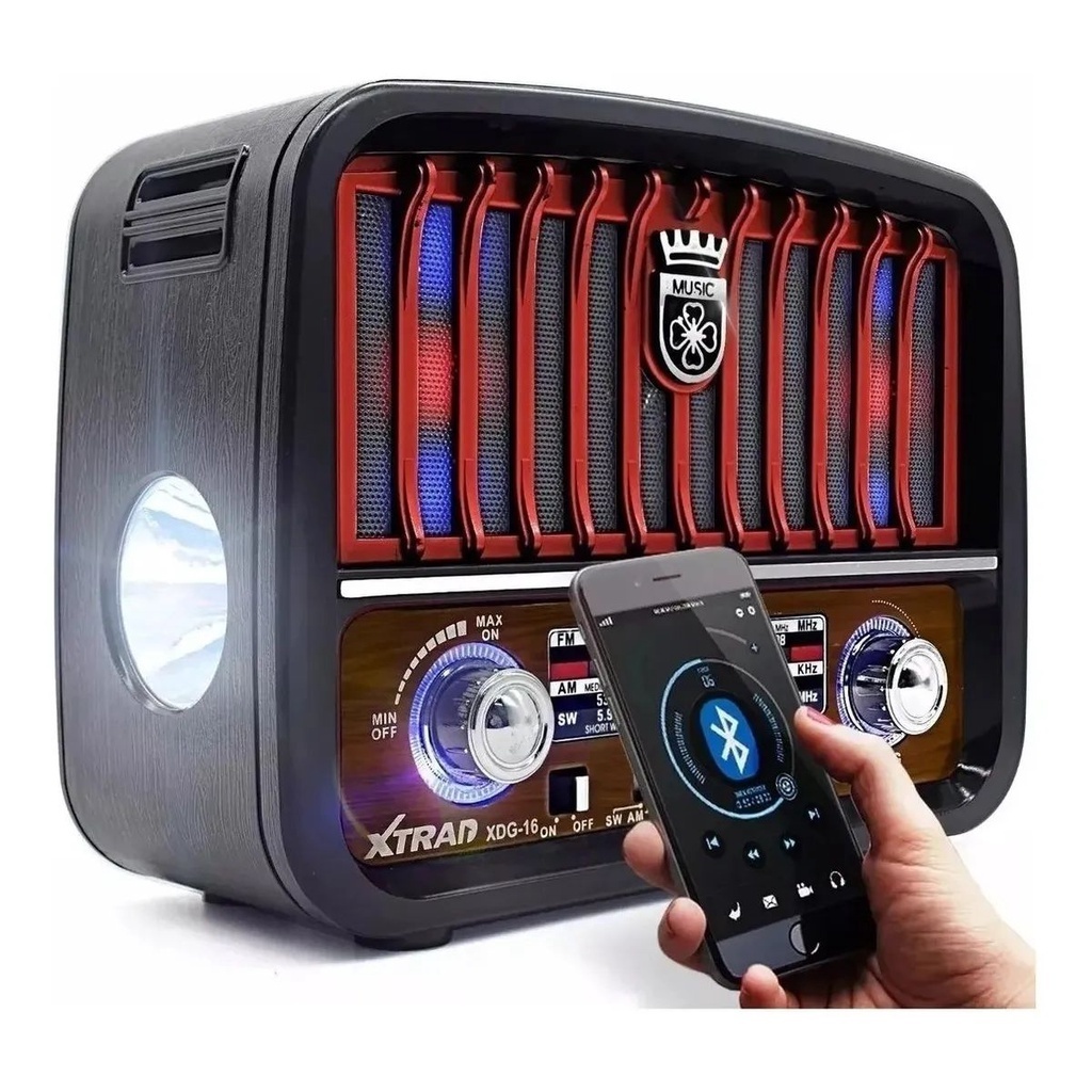 Rádio Retrô Portátil Vintage Bluetooth Fm Am Sw Usb P2 Sd Recarregável