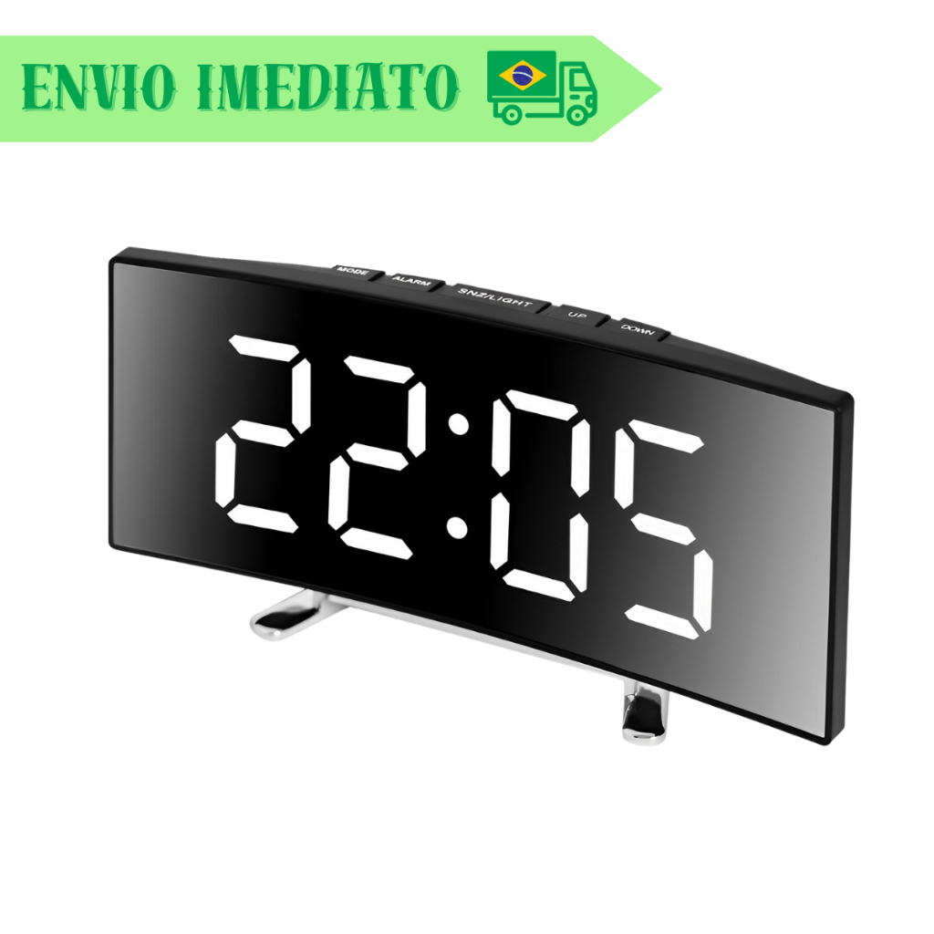 Rel Gio De Mesa Digital De Led Curvado Despertador Digital Visor