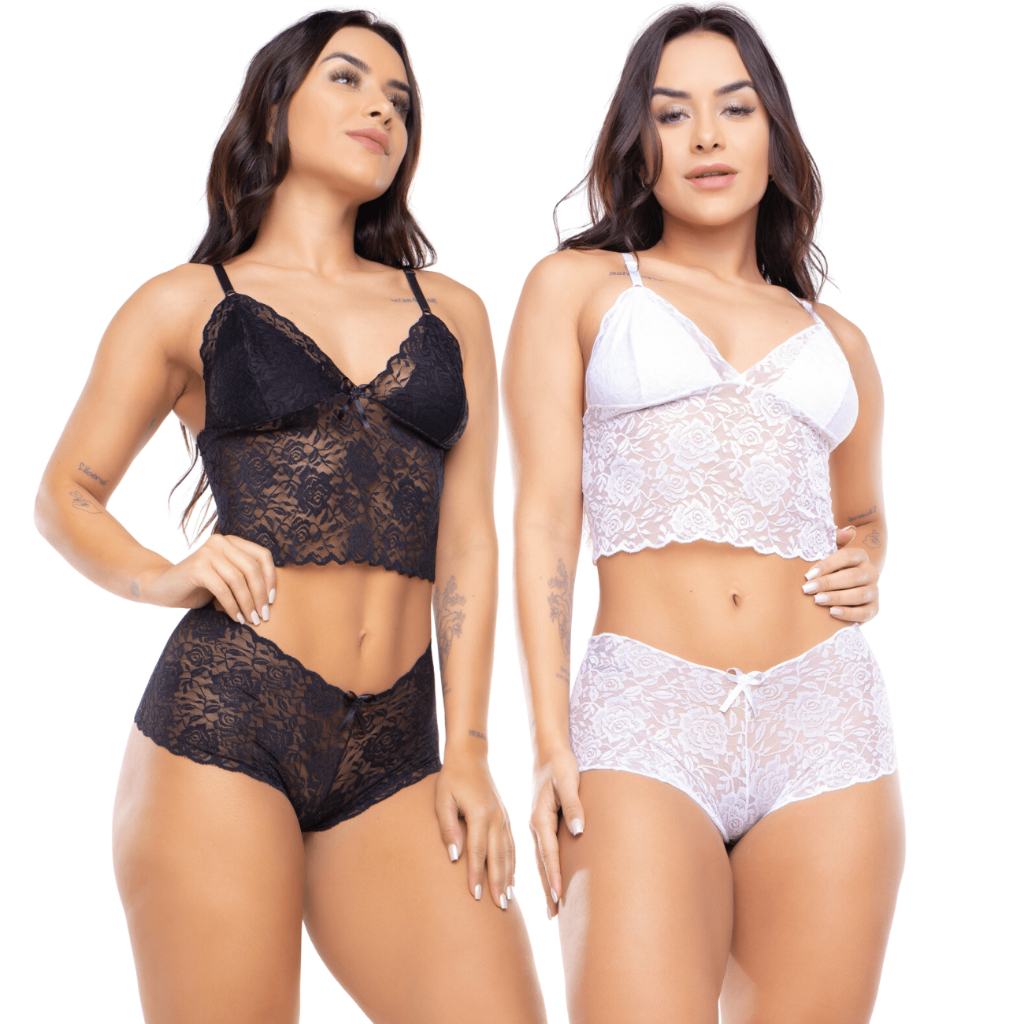 Kit 2 Conjunto Renda Luxo Lingerie Sensual Lingerie Feminina Moda