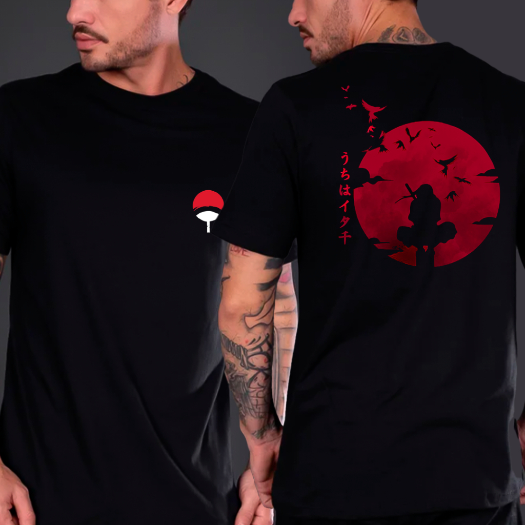 Camiseta Anime Naruto Uchiha Akatsuki Camisa em Malha 100 Algodão