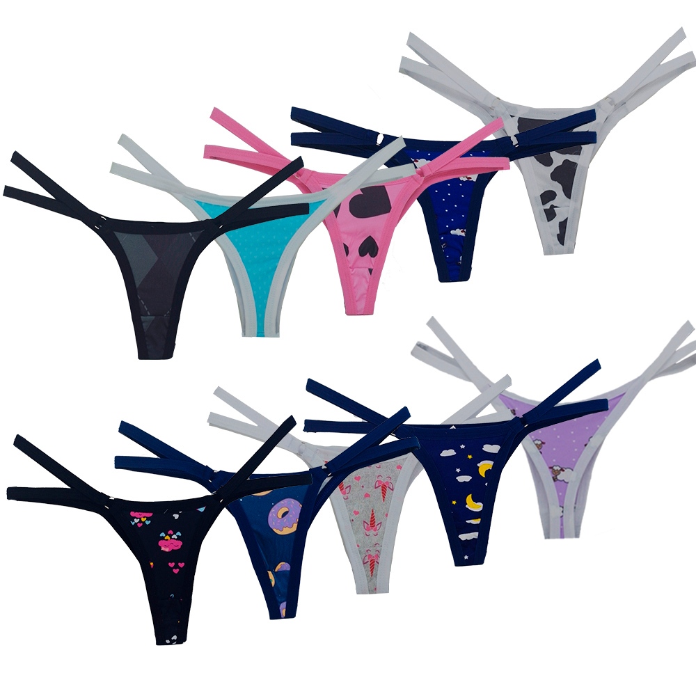 Kit Calcinhas Tanga Fio Dental Sue Lingerie Sexy Moda Ntima