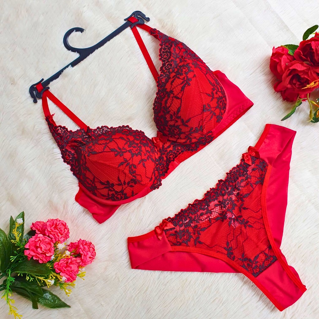 Kit Conjuntos Lingerie Bojo Renda Bicolor Calcinha Fio Duplo