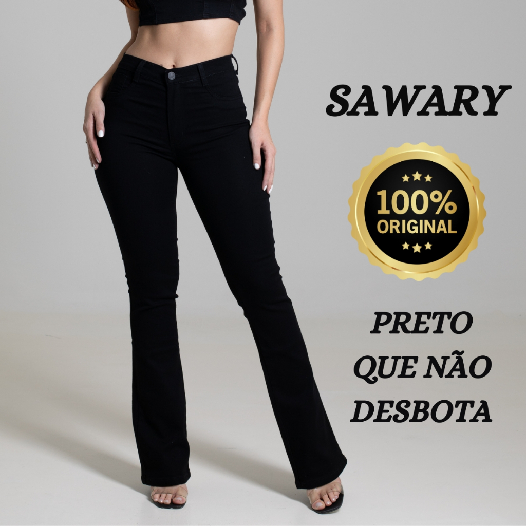 Cal A Feminina Sarja Preta Sawary Boot Cut Cintura Alta Boca De Sino