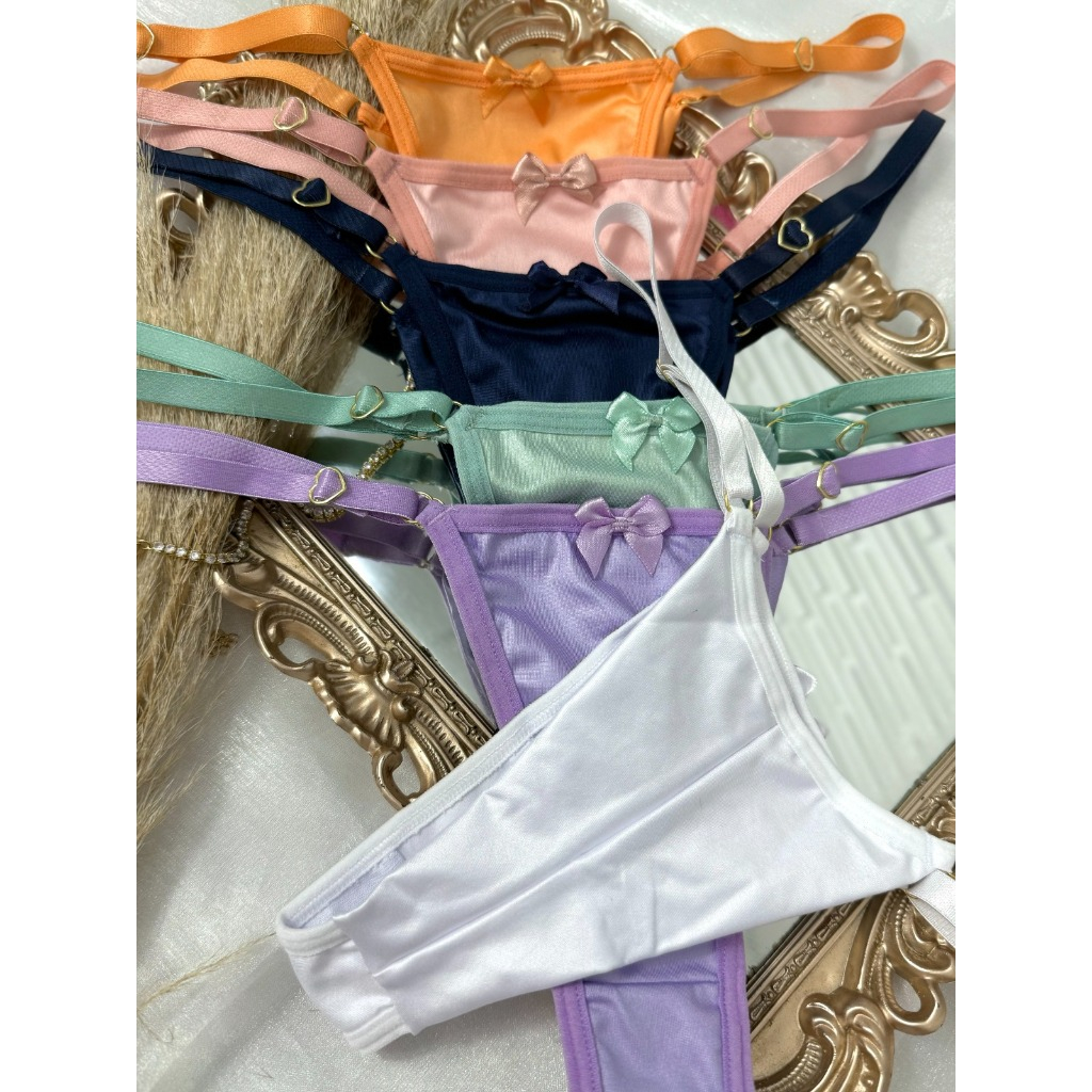 Kit 5 Calcinha Fio Duplo Pala Coração Cirre Brilhoso Feminino Lingerie