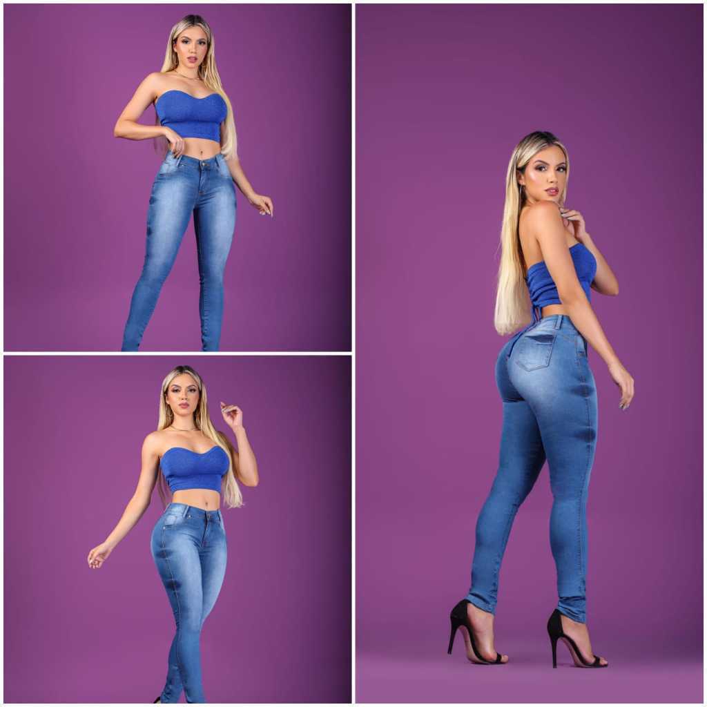 Calça jeans Feminina lycra Cintura Alta Efeito Empina Bum Bum