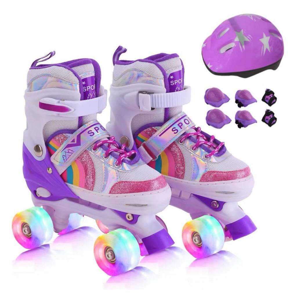 Patins Infantil 4 Rodas Menina ARCO IRIS Luz De Led Patins SEM