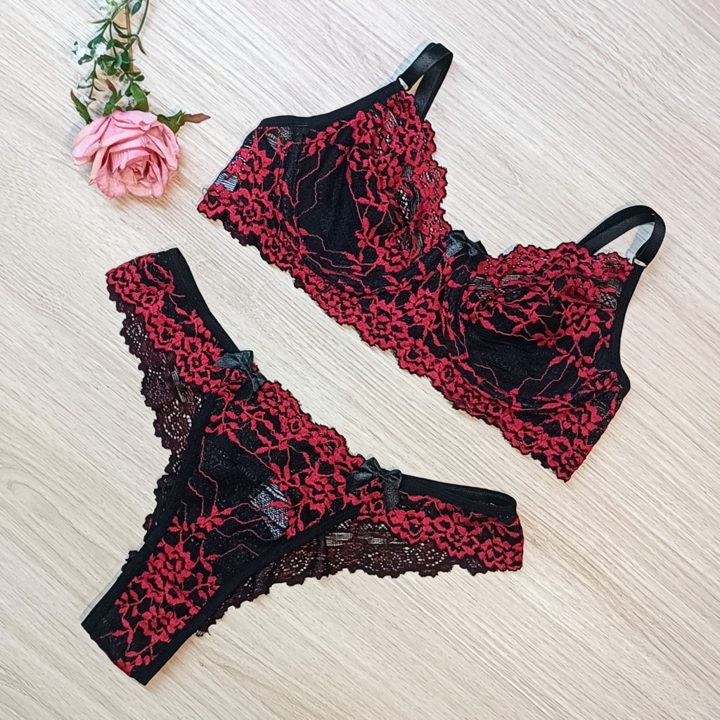Conjunto De Lingerie Sem Bojo Aro Renda Bicolor Luxo Shopee