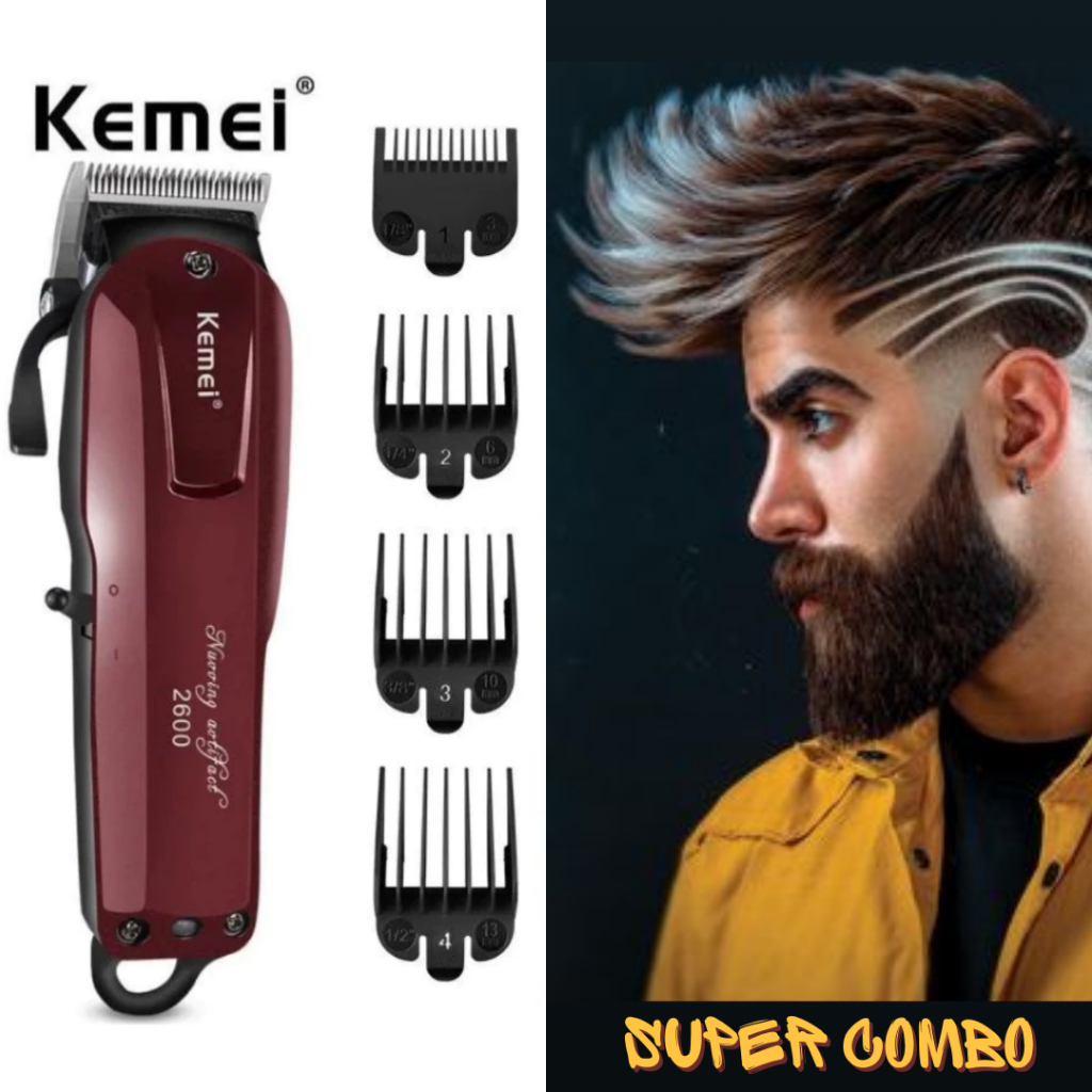 Combo Barbeiro Maquina Cortar Cabelo Barba Kit Barbearia Profissional