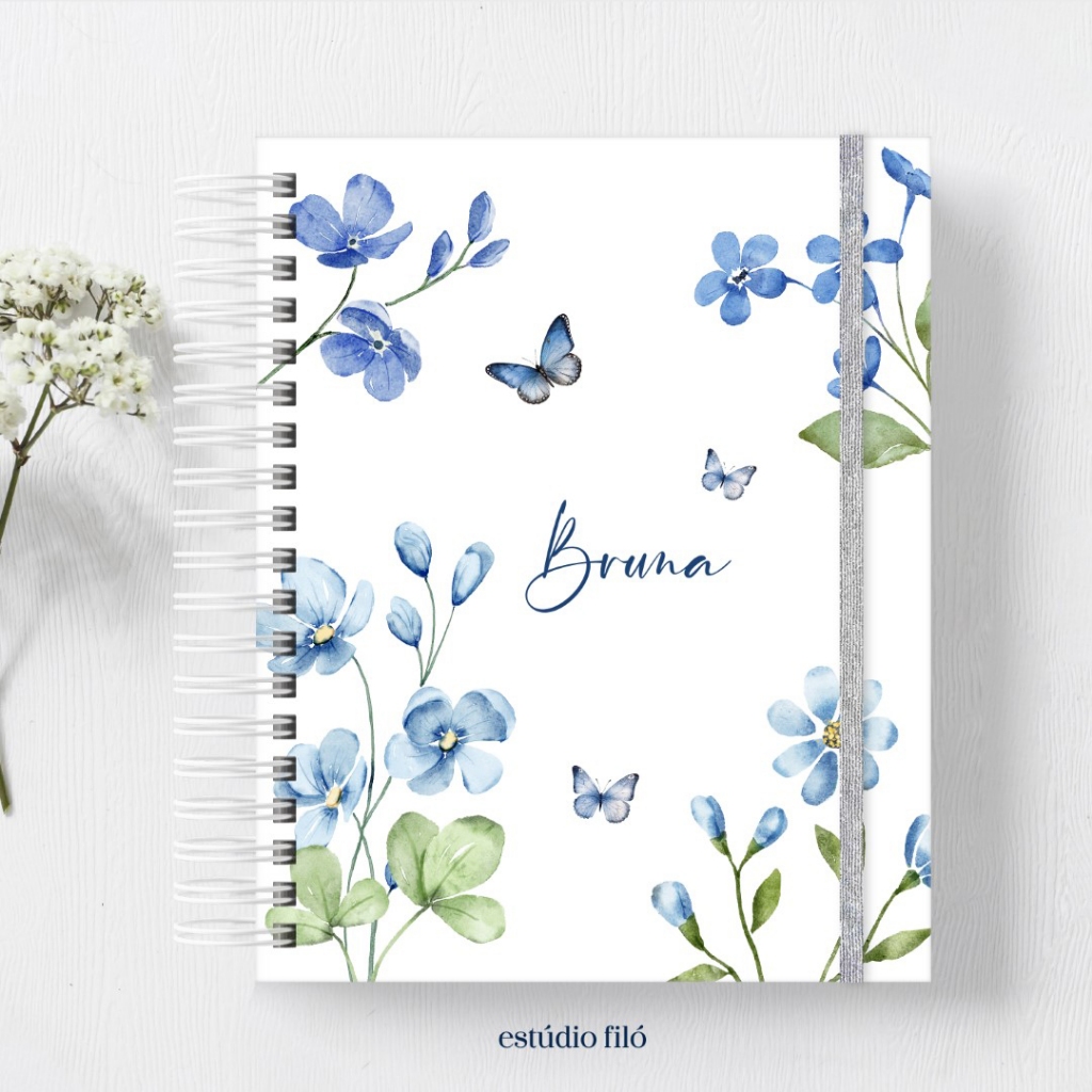 Caderno Personalizado Floral Azul Nome Na Capa 90fls Shopee Brasil