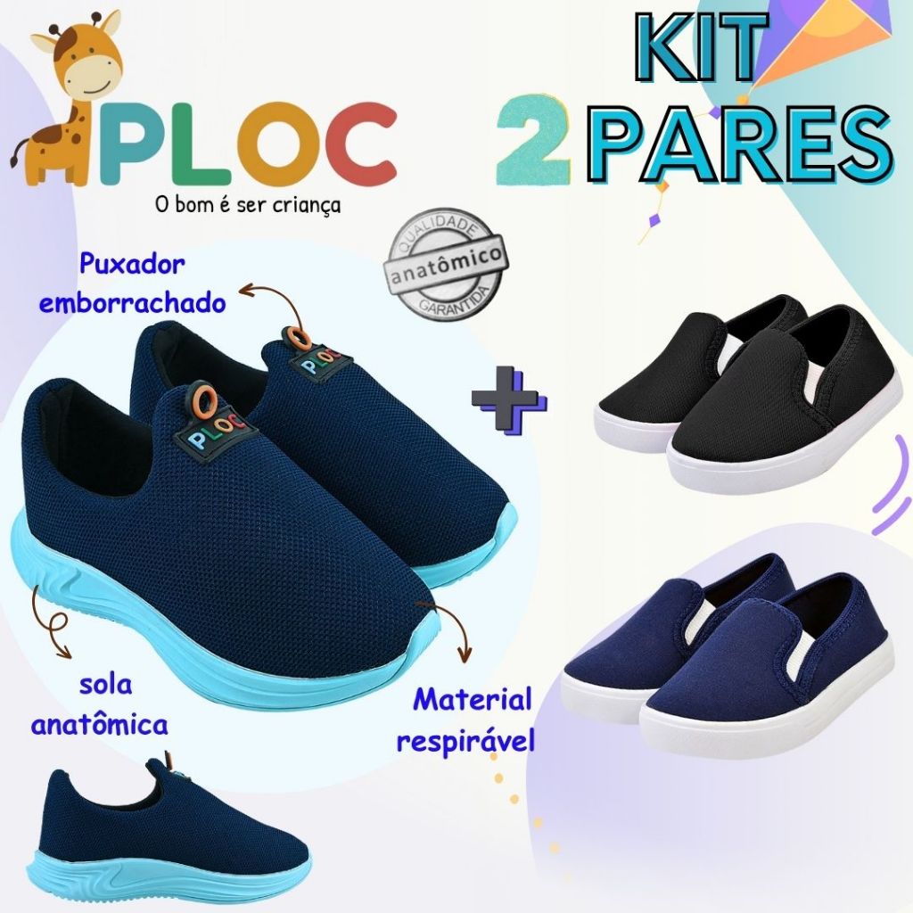 KIT 02 PARES TÊNIS INFANTIL TÊNIS PLAY P26 COR A ESCOLHER IATE