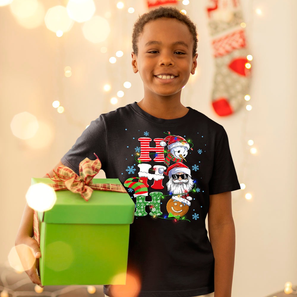 Camiseta Infantil Feliz Natal Papai Noel Ho Ho Ho Personalizada Algod O