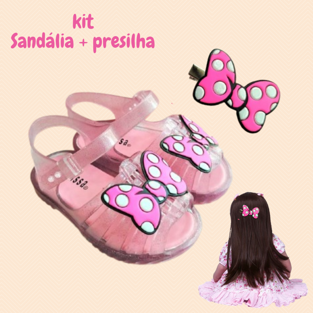 Sandália Infantil Feminina Bebê Presilha Cabelo Baby Laço Rosa Papete