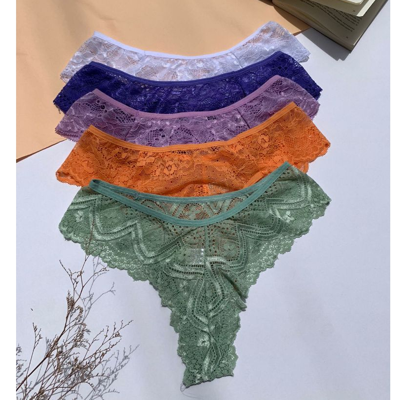 Kit Calcinhas Renda Semi Fio Dental Lingerie Sensual Moda Intima