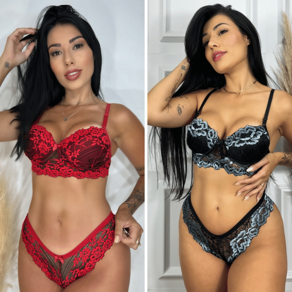 Kit 2 Conjuntos Lingerie Premium Lingerie Sensual Renda Barata