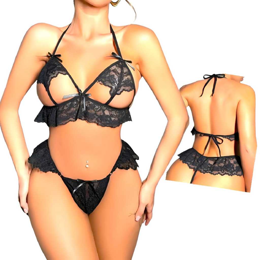 Conjunto De Lingerie Feminina De Renda Sensual Luxo Estilosa Ousada