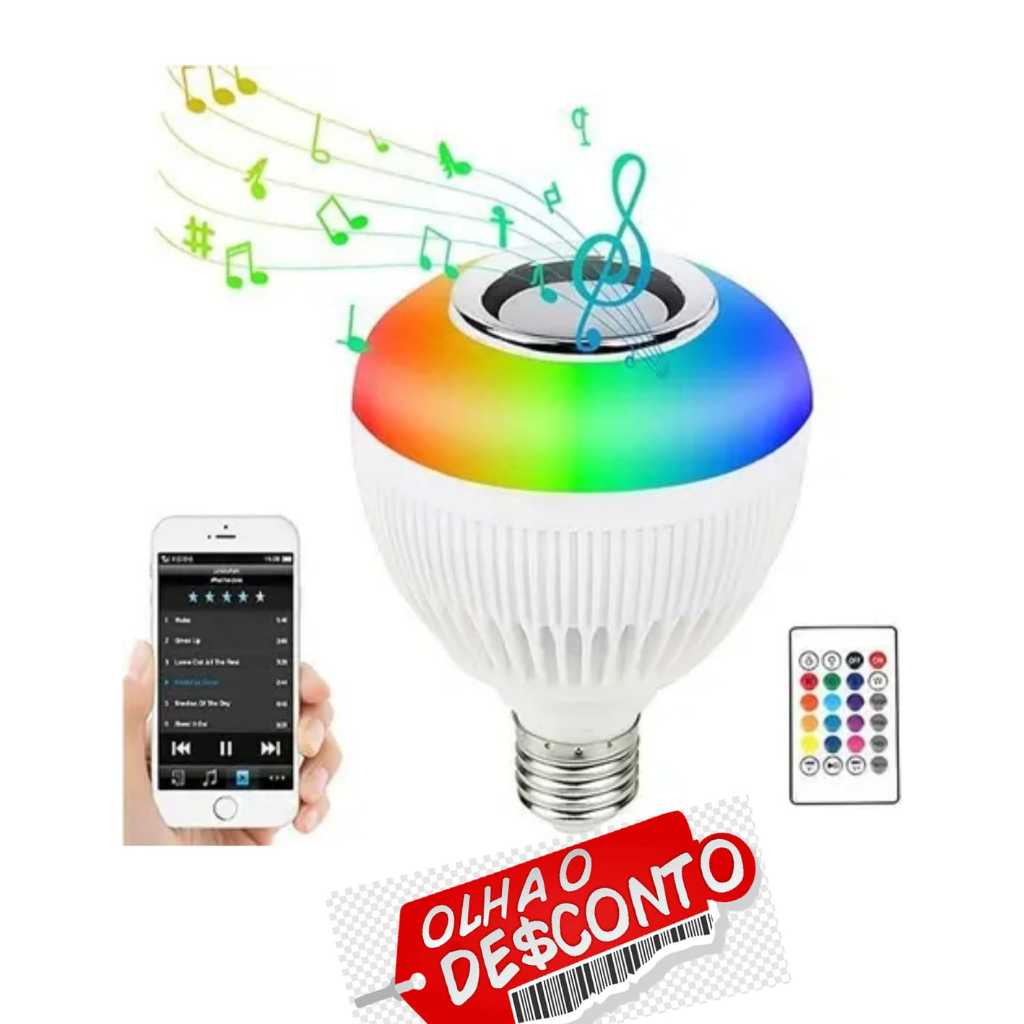 Lampada Bluetooth De Led Caixa De Som C Controle Rgb W Musical Bulb