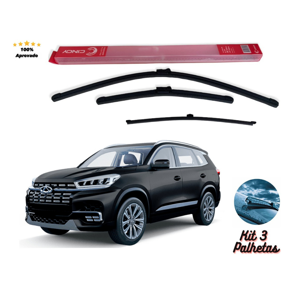 Kit 3 Palhetas Limpador Parabrisa Diant Tras Original Tiggo 8 2022 Em