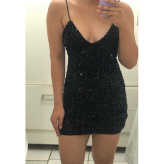 Vestido Preto De Paet S Curto Veludo Decotado Sexy Costa Nuas