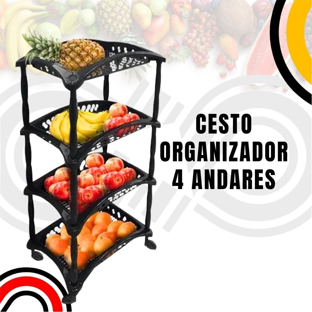 Fruteira Organizador Vertical Rodinhas 3 Ou 4 Cestos Andares