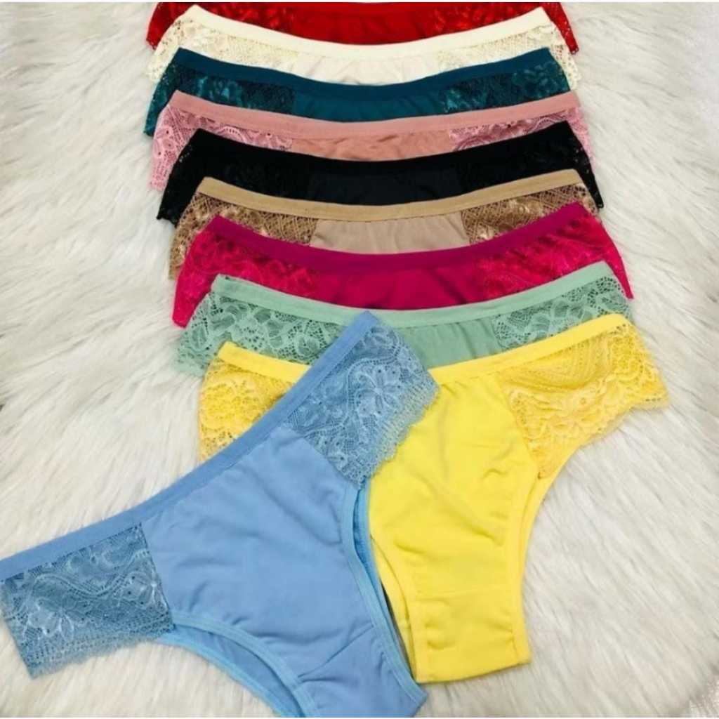Kit Calcinhas Leona Fio Dental E Renda Na Lateral Lingerie Sensual