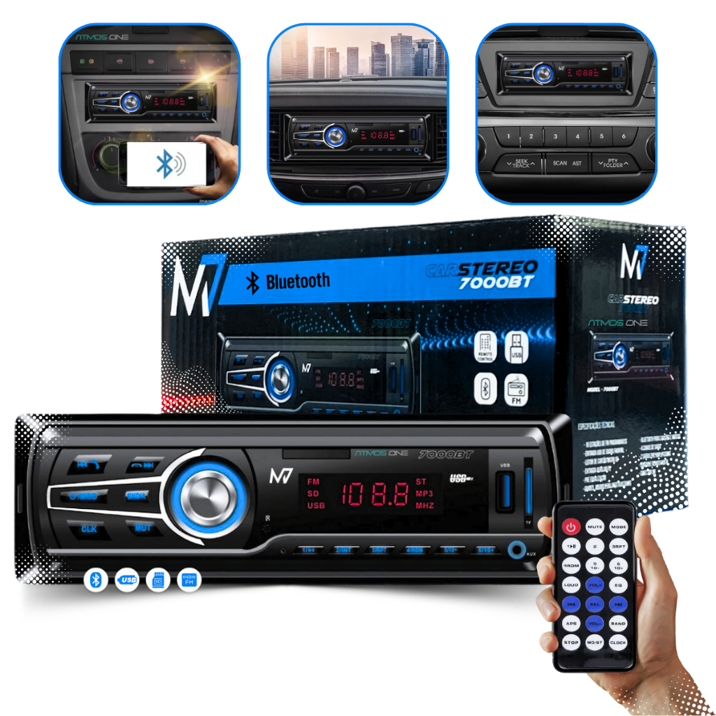 Som Automotivo Rádio De Carro Bluetooth M7 7000BT Tipo Pioneer USB SD