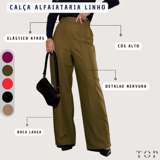 Calça Pantalona Linho Alfaiataria Cintura Alta Shopee Brasil