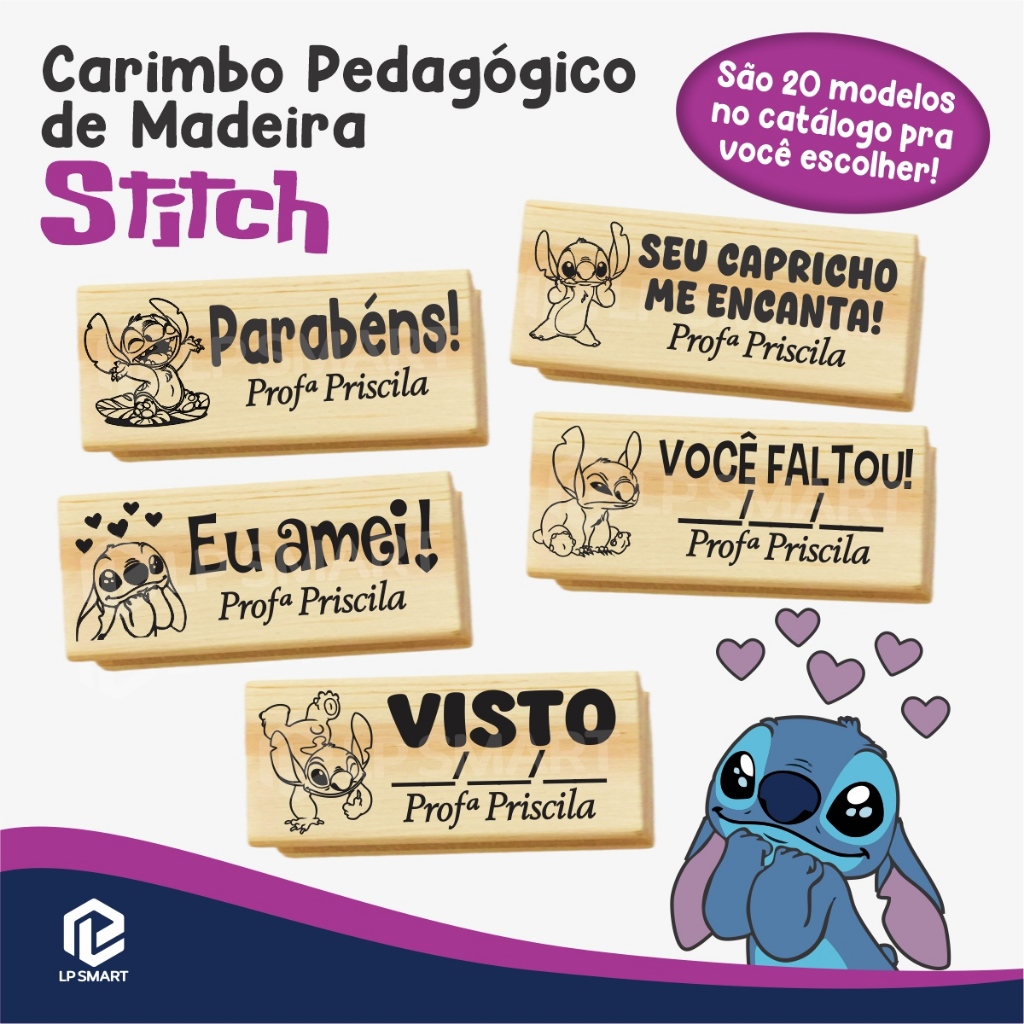 Kit Carimbo Pedag Gico Stitch X Cm Madeira Kit Carimbo Professor