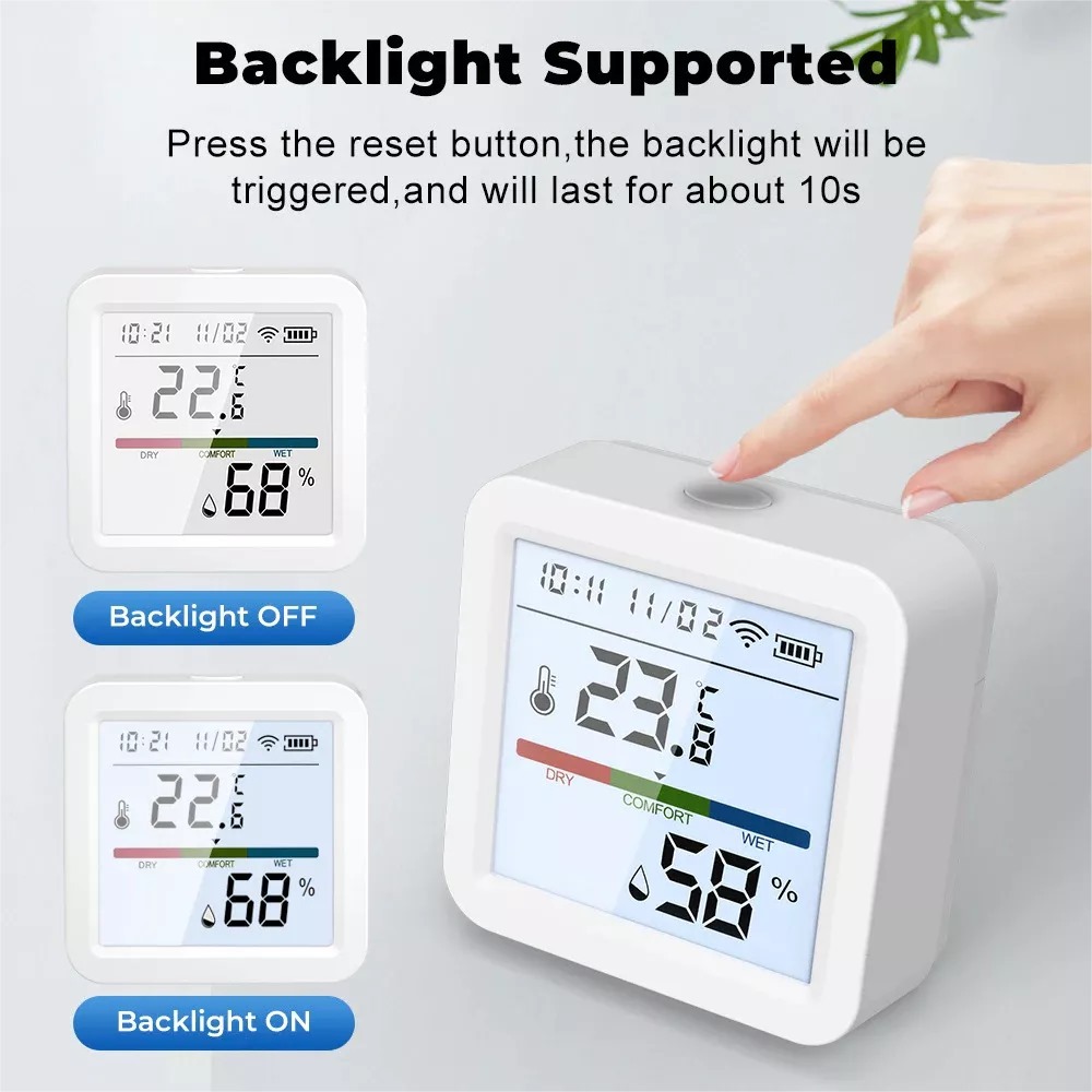 Tuya Wifi Sensor De Umidade E Temperatura Backlight E Suporte De