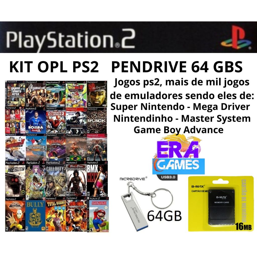 Kit Opl Pen Drive Gb Ps Pronto Para Opl Memory Card Mg Jogos