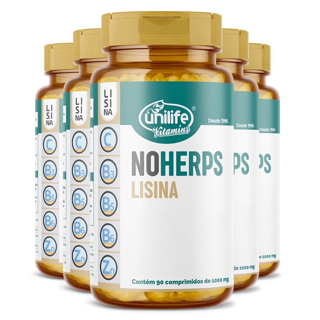 Lisina NoHerps 1200mg Unilife Sabor Laranja Acerola Romã 5un Porta