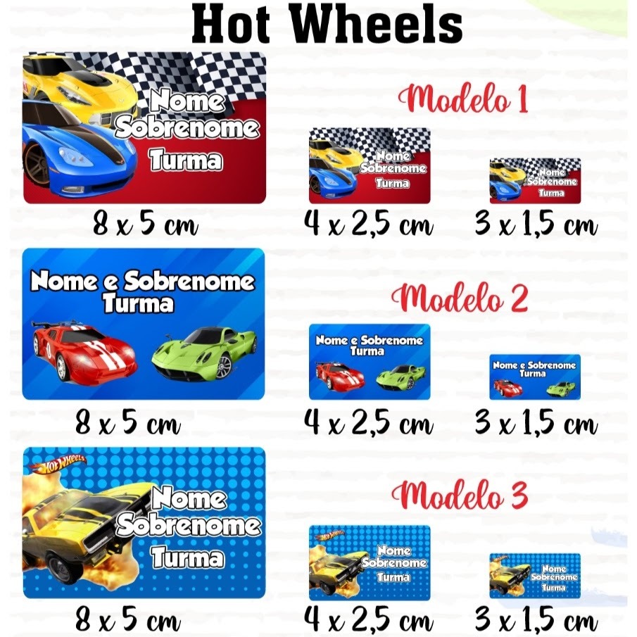 Etiqueta Escolar Hot Wheels Personalizada Adesiva Kit