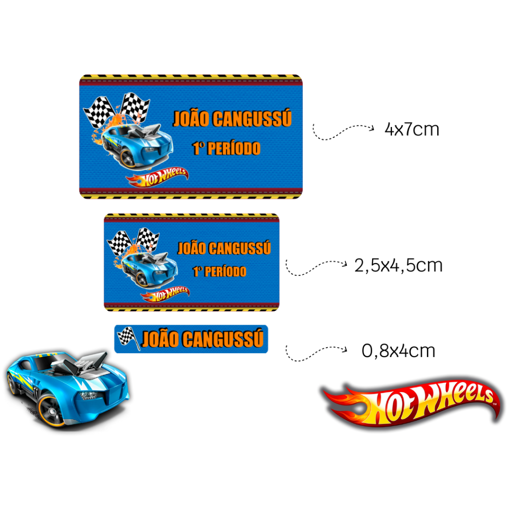 90 Etiquetas Escolares Hot Wheels Volta As Aulas Kits Adesivo Material