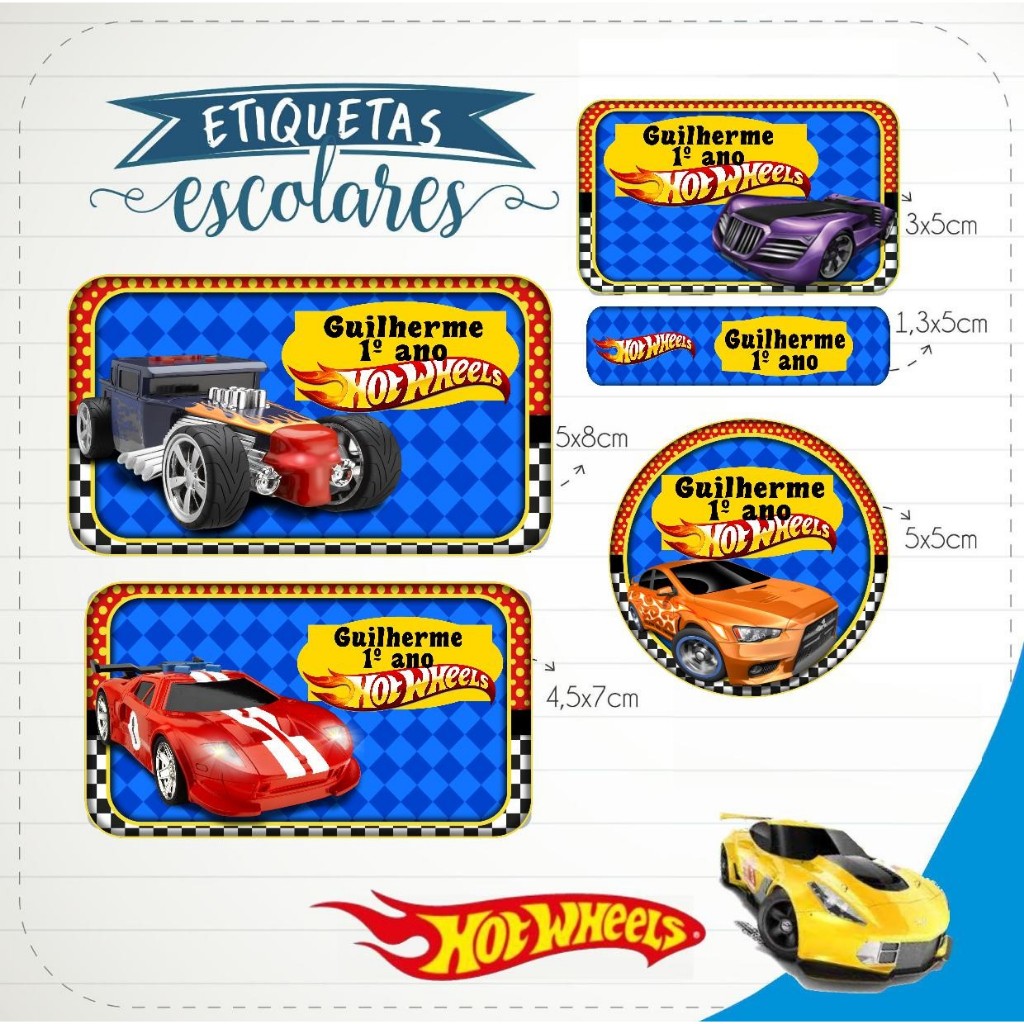 ETIQUETAS ESCOLARES HOT WHEELS PERSONALIZADAS UN UN UN Shopee