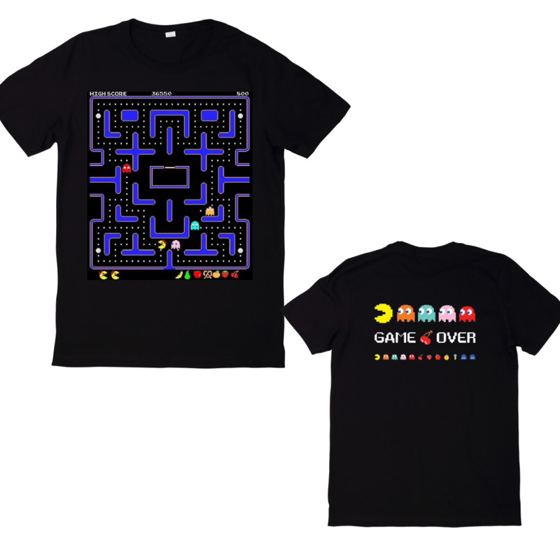 Camiseta Masculina Algodão PacMan Pac Man Frente e Costas Infantil