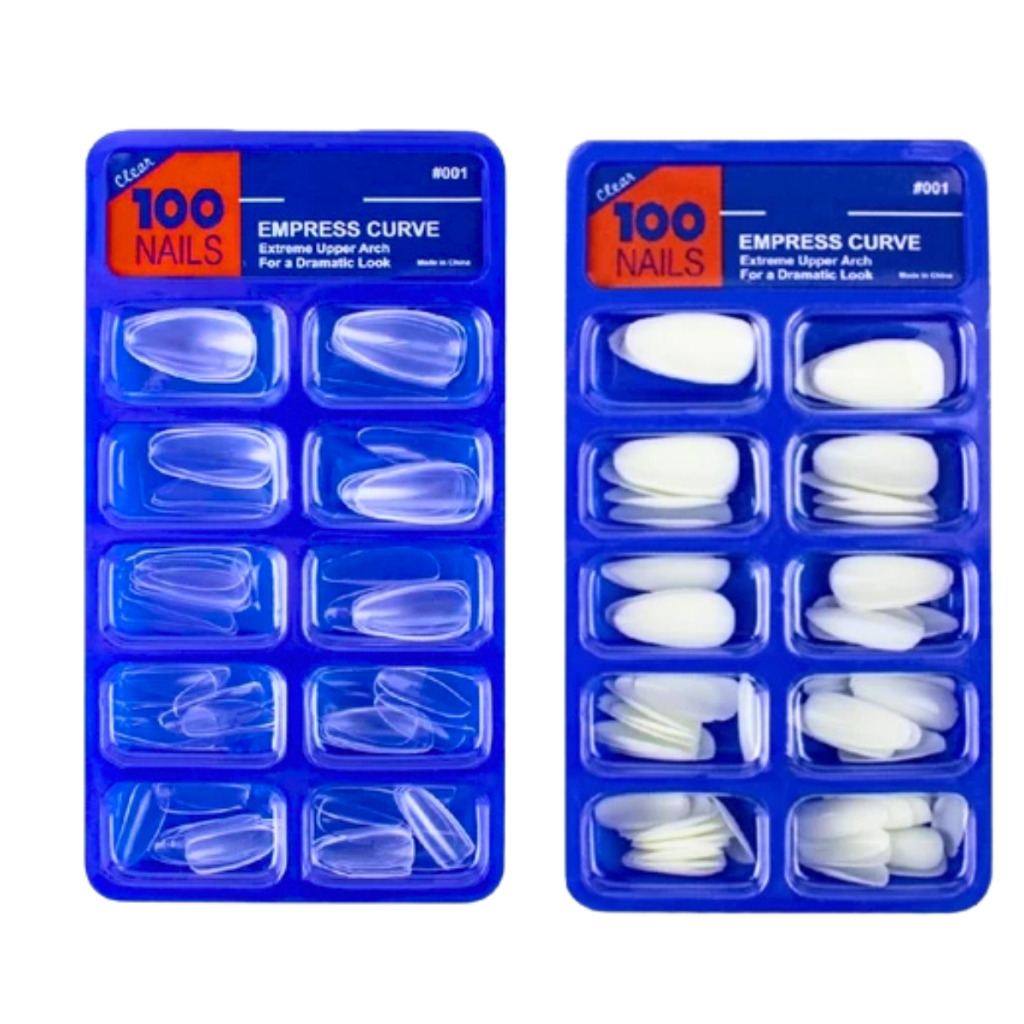 Kit DE 100 Unhas Postiça Almond Amendoada Realista Transparente ou