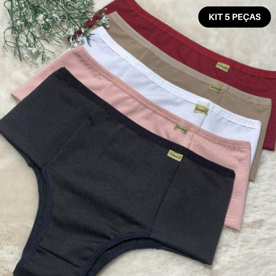 Kit 5 Calcinha Pós Parto Pala Dupla Segura Barriga Feminina Cintura Alta Lingerie Conforto