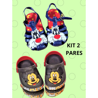 2 Pares Sandália Masculina Infantil Papete Babuche Heróis Homem Aranha