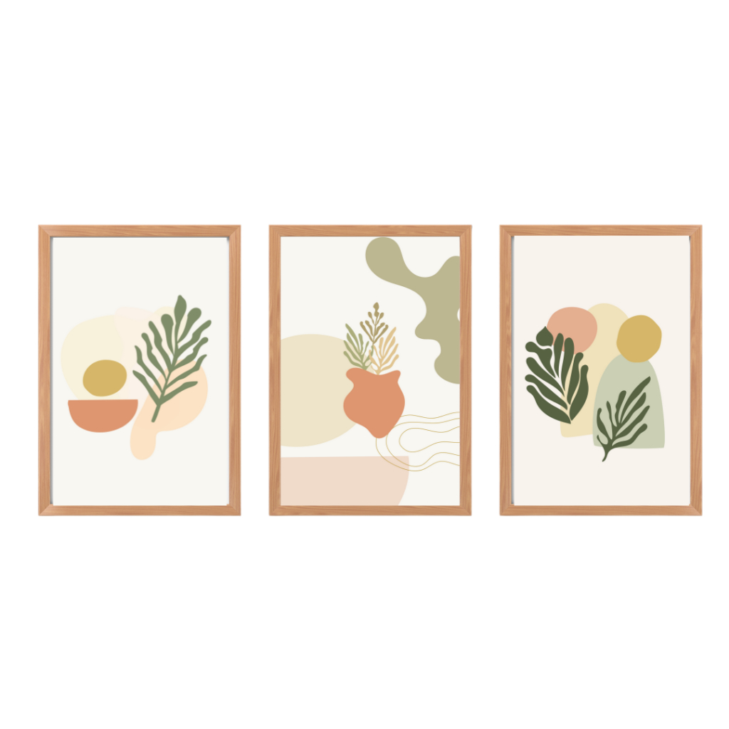 Quadro Decorativo Moldura 20x30 Boho Moderno Abstrato Verde Nude